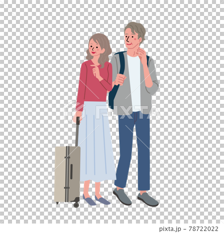 旅行に出かけるシニアの夫婦のイラストのイラスト素材