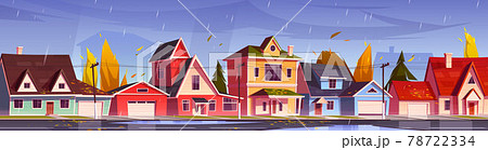 Autumn street in suburb district with houses Autumn street in suburb district with houses 78722334