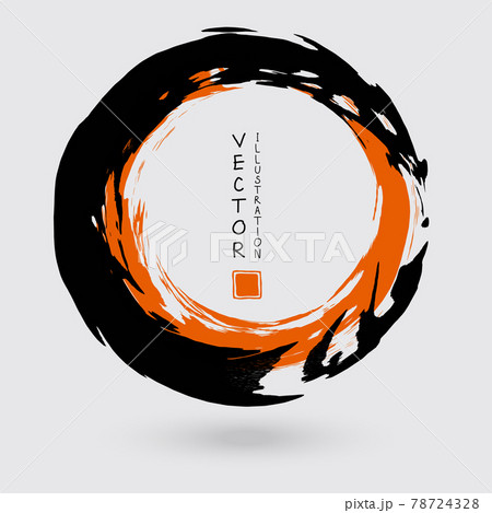 Black and orange ink round stroke on white background. Black and orange ink round stroke on white background. 78724328