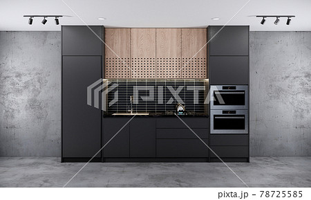 modern loft style kitchen interior design, room apartment concept 3d background modern loft style kitchen interior design, room apartment concept 3d background 78725585