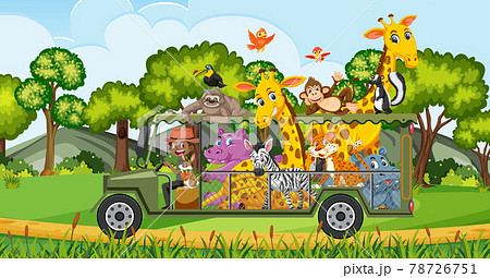 Safari scene with wild animals in the cage car Safari scene with wild animals in the cage car 78726751