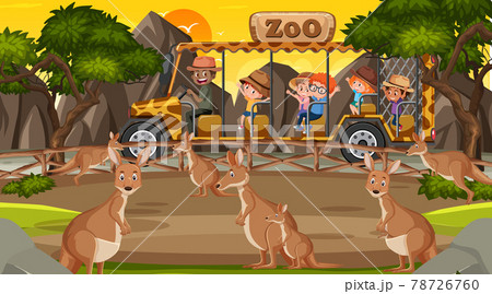 Safari at daytime scene with children watching kangaroo 78726760