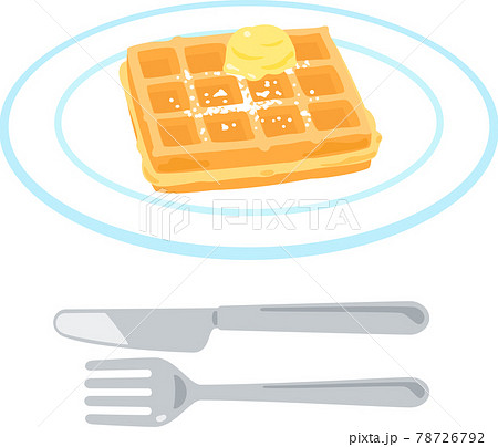 バターを乗せた四角いワッフルのイラスト素材