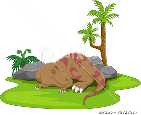 Cartoon cute little dinosaur sleeping in grass Cartoon cute little dinosaur sleeping in grass 78727527