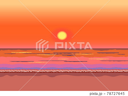 夕日が沈む海の風景イラストのイラスト素材