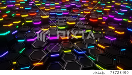 Multicolored close-up. Hexagon abstract background. hexagonal structure 3d illustration Multicolored close-up. Hexagon abstract background. hexagonal structure 3d illustration 78728490