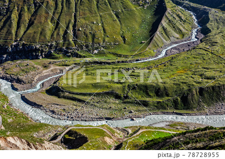 Lahaul valley with Chandra river in Himalayas. Himachal Pradesh, India 78728955