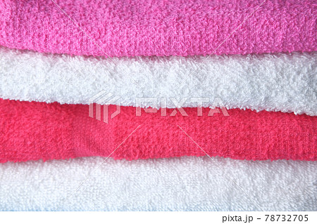 Close up of stack of shower towel on table. Close up of stack of shower towel on table. 78732705