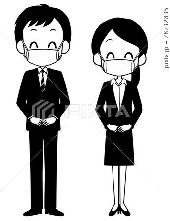 マスクを着けたスーツ姿の男女 78732835