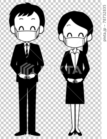 マスクを着けたスーツ姿の男女 78732835