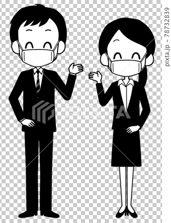 マスクを着けたスーツ姿の男女 78732839