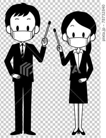 ポインターを持つマスクを着けたスーツ姿の男女 78732840