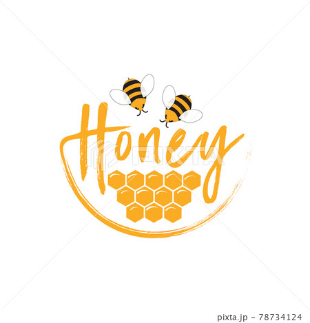 Honey logo with bees and honeycombs 78734124