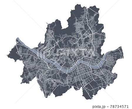 Seoul map. Detailed map of Seoul city poster with streets. Cityscape vector. 78734571