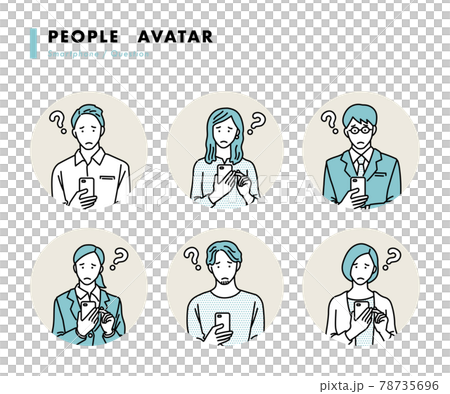 スマホを操作する若い男女のベクターイラストセット 疑問 スマホを操作する若い男女のベクターイラストセット 疑問 78735696