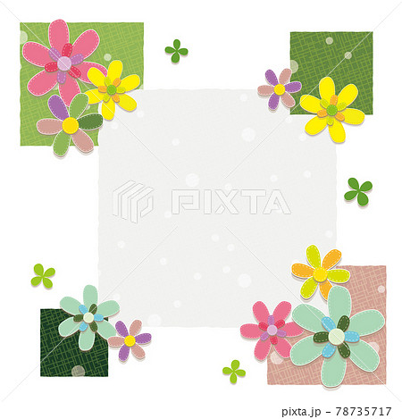 フェルト風ハンドメイド 花のフレーム 背景素材のイラスト素材