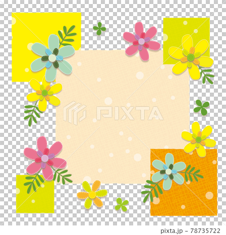 フェルト風ハンドメイド 花のフレーム 背景素材のイラスト素材