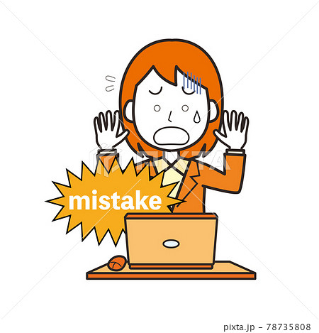 パソコン作業でミスをする女性会社員のイラスト素材