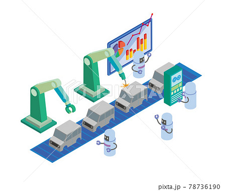 自動車製造工場のロボット化のイメージのイラスト素材