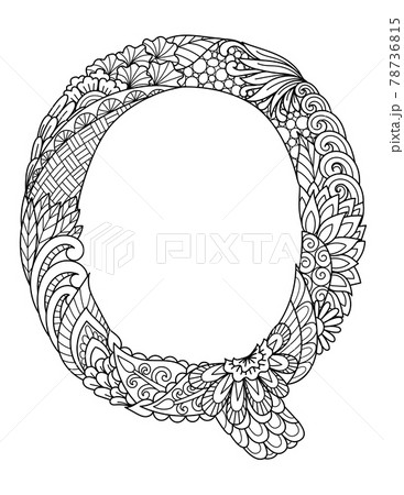 Mandala letter Q monogram, adult coloring book, engraving design. Vector illustration. 78736815