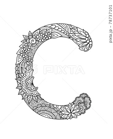 Mandala letter C monogram, adult coloring book, engraving design. Vector illustration. 78737101