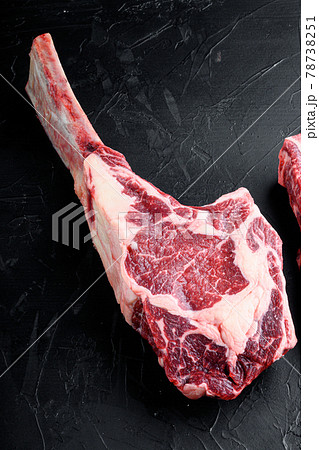 Barbecue Tomahawk marbled beef Steak, on black stone background, with copy space for text Barbecue Tomahawk marbled beef Steak, on black stone background, with copy space for text 78738251