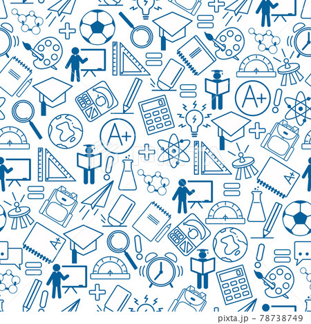 Seamless vector pattern with school supplies icons. Background, banner, flyer. 78738749