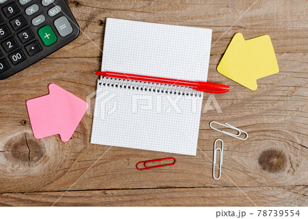 Pinned Variety of Empty Color Paper Sticker Notes Mock Up Used for Content. Paper Notebook Accessories And School Supplies With Mobile Phone Arranged On Different Flat Lay Backgrounds 78739554