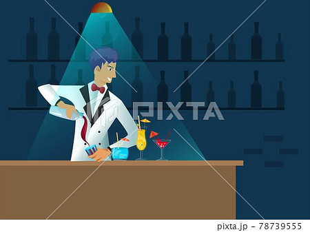 cartoon bartender Make cocktails in a shaker. bartender character at work bar coffee shop pub restaurant vector flat style cartoon illustration 78739555