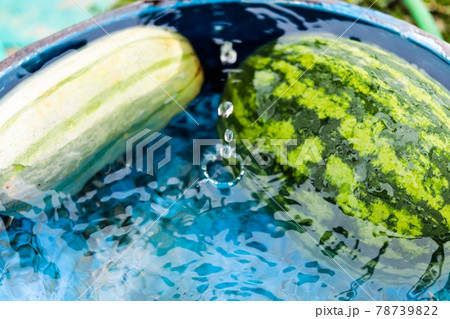 甕の中の冷えたスイカと水滴 甕の中の冷えたスイカと水滴 78739822