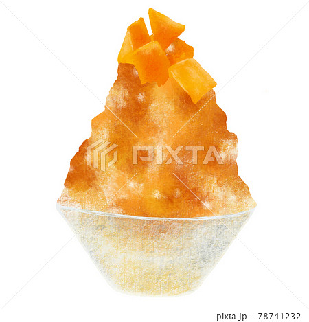 かき氷 マンゴー 手描きのイラスト素材