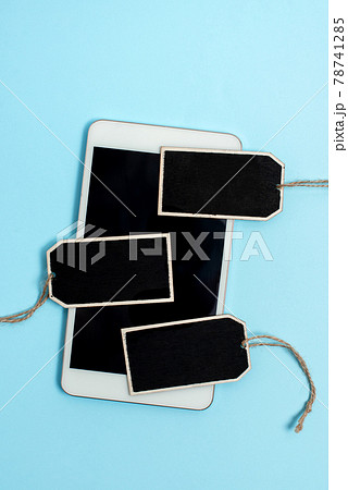 Collection of Real Blank Empty Sticker Card Tag With An Elastic Band On A Different Color Background Containing Modern Gadget Checklist For Labeling Informative Content Purposes Collection of Real Blank Empty Sticker Card Tag With An Elastic Band On A Different Color Background Containing Modern Gadget Checklist For Labeling Informative Content Purposes 78741285
