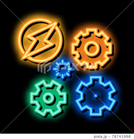 electro car lightning and gears neon glow icon illustration electro car lightning and gears neon glow icon illustration 78741998