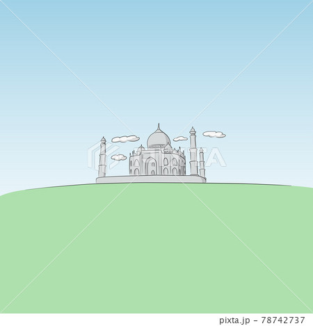 Taj Mahal, India hand drawn with black lines isolated on white background illustration vector. 78742737