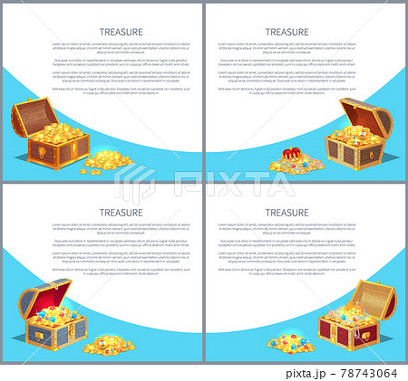 Treasure Posters Set Gold Ancient Coins Chests 78743064