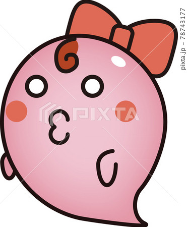 おちょぼ口でリボンのまんまるおばけのイラスト素材