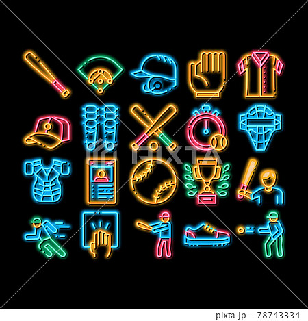 Baseball Game Tools neon glow icon illustration 78743334
