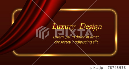 Red and gold luxurious background. Dark red velvet or silk wavy swirl drapery and golden glowing border lines, rectangle frame. For VIP premium banner or voucher abstract design. Vector illustration 78743938