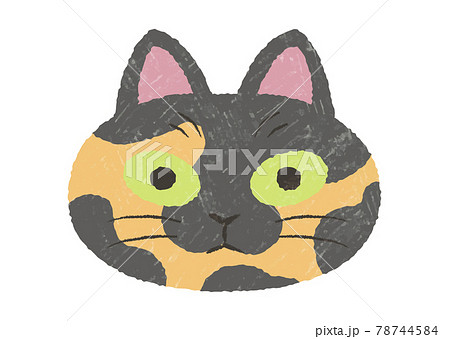 ぶさかわサビ猫の手描きテクスチャ付きアイコンのイラスト素材