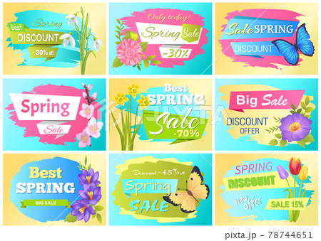 Spring Set Labels Discounts Advertisement Stickers 78744651