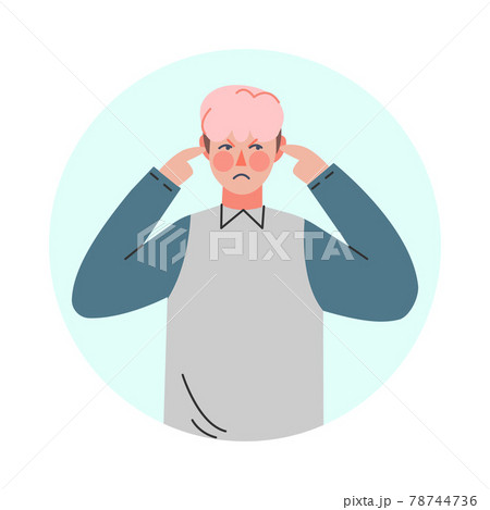 Young Man Making Negative Hand Gesture Closing His Ears in Circular Frame Vector Illustration Young Man Making Negative Hand Gesture Closing His Ears in Circular Frame Vector Illustration 78744736