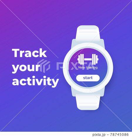 Smart watch with fitness app, ui design, vector 78745086