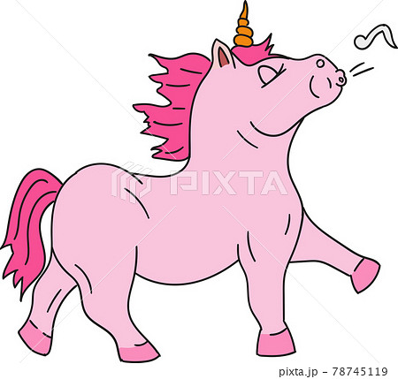 Vector unicorn. Little fantasy pink horse with pink hair. Cute character 78745119