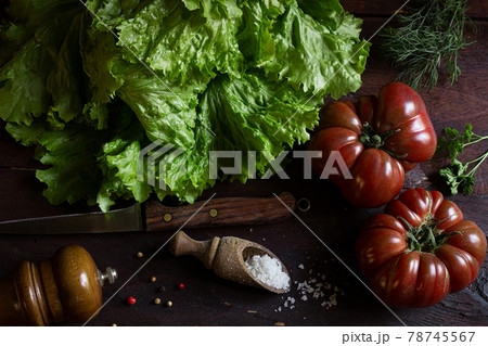 Salad ingredients top view 78745567