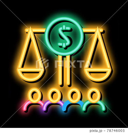 scales with money nd businesspeople neon glow icon illustration 78746003