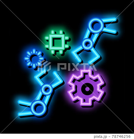 robotic arm process of machine learning neon glow icon illustration robotic arm process of machine learning neon glow icon illustration 78746256