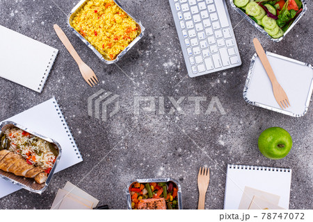 Lunch time in office. Food delivery 78747072