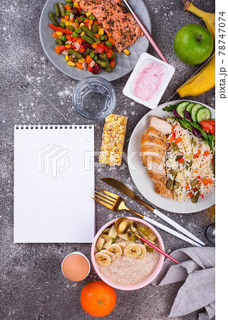 Breakfast, lunch and dinner. Balanced menu 78747074