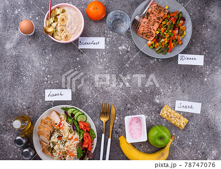 Breakfast, lunch and dinner. Balanced menu 78747076