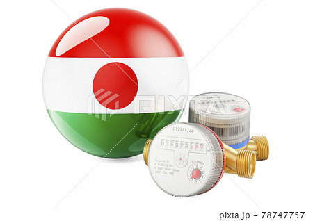Water consumption in Niger. Water meters with Niger flag. 3D rendering 78747757